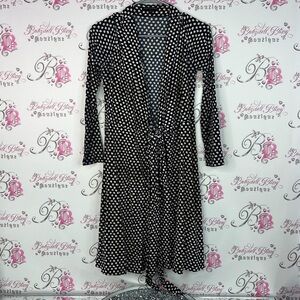 Banana Republic Black and White Polka Dot Long Sleeve Dress tie up belted